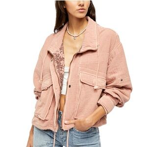 Free People Mauve Pink Cotton Military Style Oversized Jacket Size M